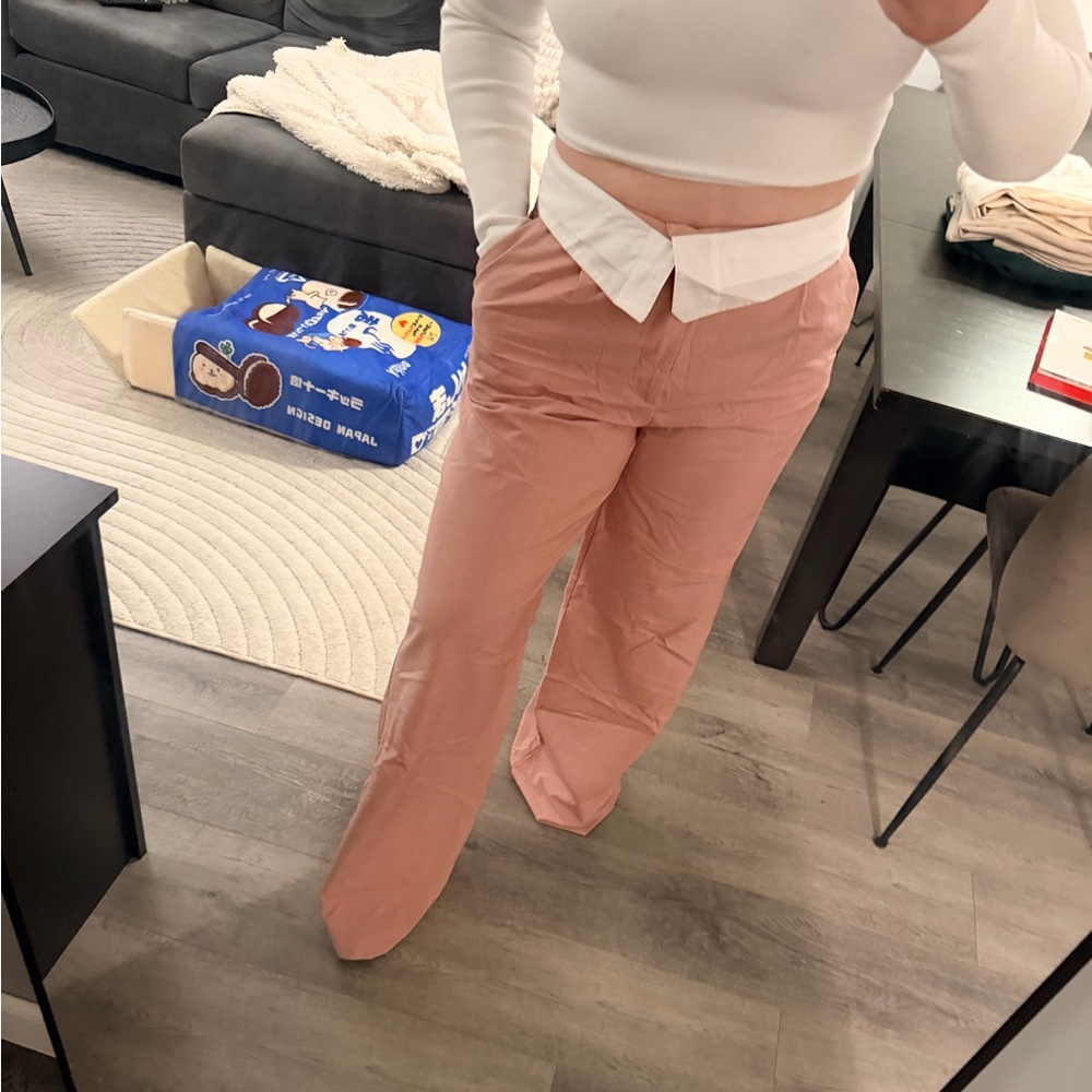 Zara Pink High-Waisted Folded Pants - Picture 6 of 8